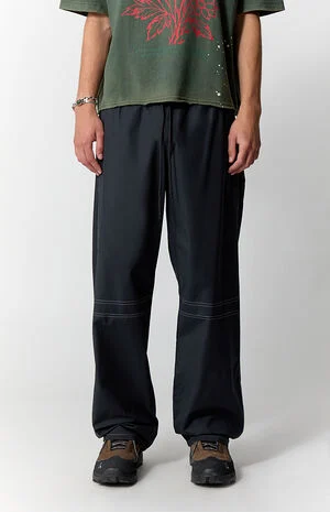 Black Contrast Stitch Baggy Track Pants image number 2