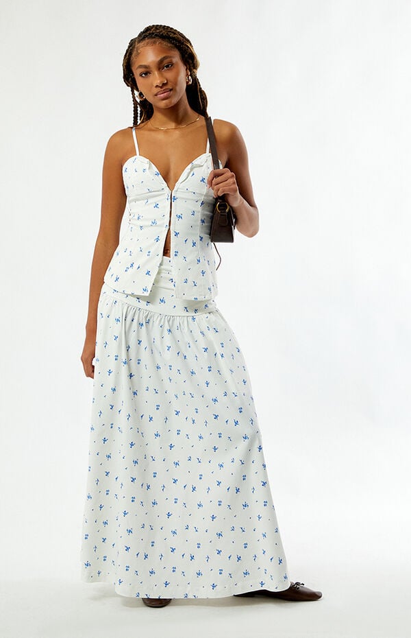 WEWOREWHAT Ruched Waist Midi Skirt