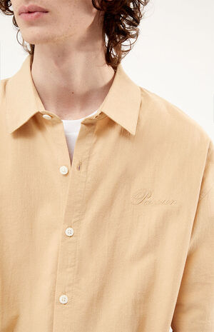 Cream Cropped Boxy Button Down Shirt image number 2
