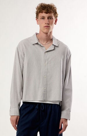 Brown & White Striped Davis Long Sleeve Cropped Shirt image number 1