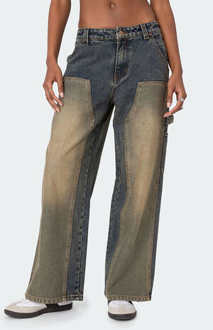 Contrast Panel Low Rise Washed Jeans image number 2