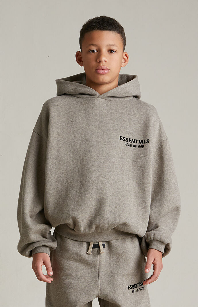 Fear of God Essentials Kids Heather Grey Fleece Hoodie | Pacsun