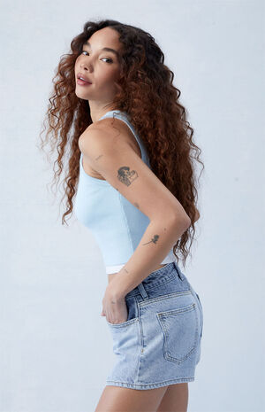 Eco Two Tone Indigo Denim Mom Shorts image number 2