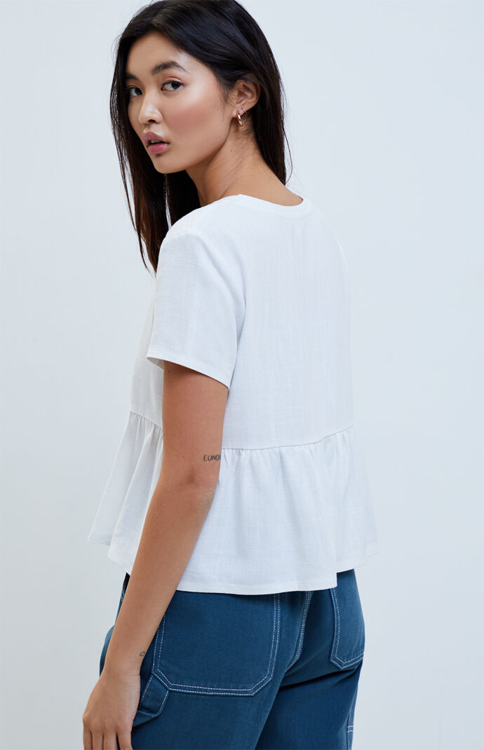 Linen V-Neck Babydoll Top