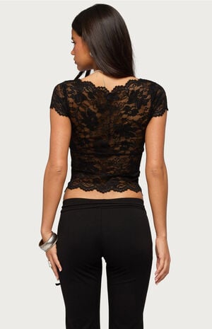 Elza Scalloped Sheer Lace Top image number 3