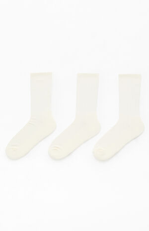 3 Pack White Embroidered Basic Crew Socks image number 2
