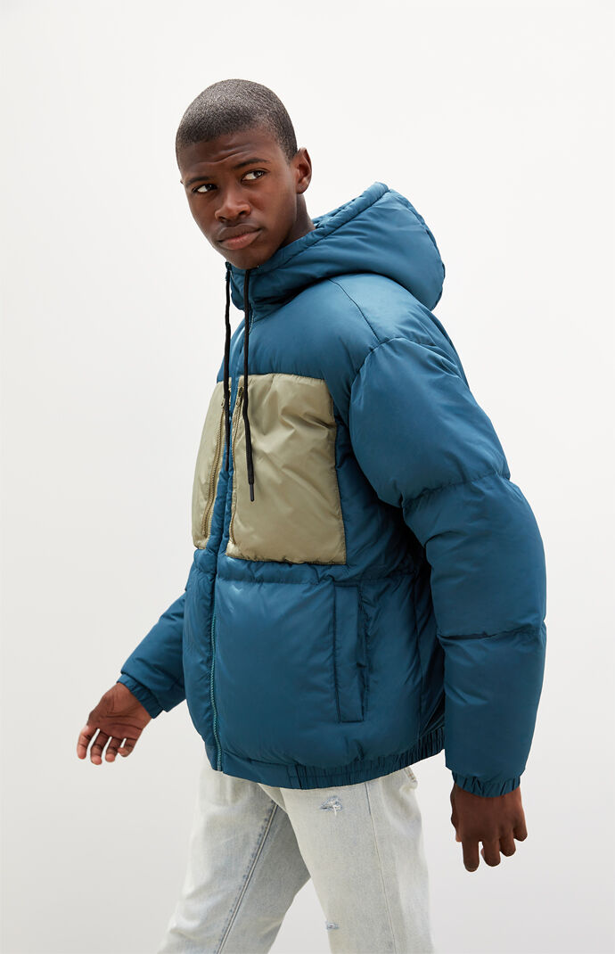 Colorblock puffer jacket best sale