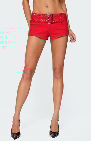 Studded Belt Denim Micro Shorts image number 2