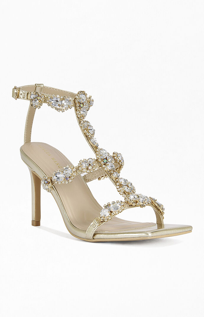 AZALEA WANG Women's Zeta Gold Rhinestone Stiletto Sandals