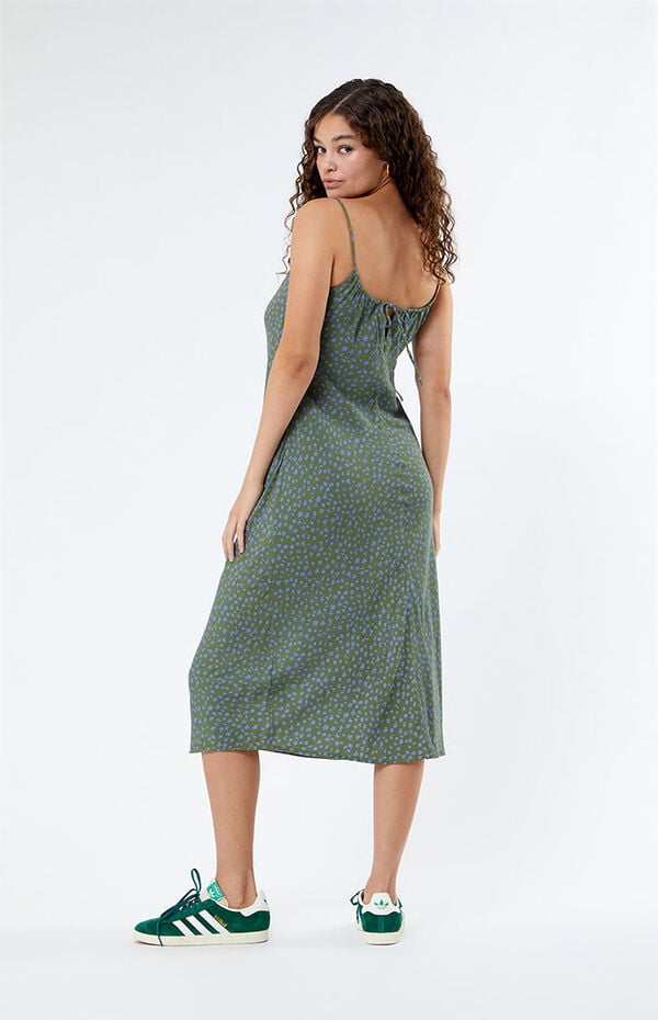 slim fit dress slacks Green Floral Square Neckline Pleated Dress – Gabi Swimwear main image 1