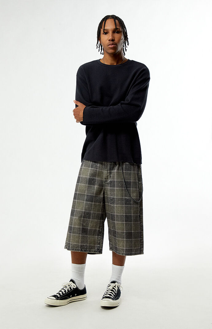 Pacsun Blaine Ultra Baggy Denim Shorts Chain Plaid Gray | Pacsun