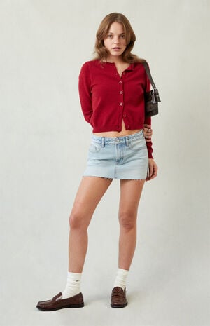 Lara Light Indigo Raw Cut Low Rise Denim Mini Skirt image number 5