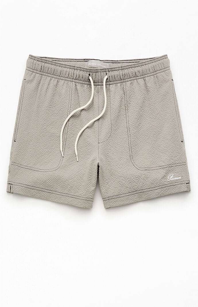 Pacsun Gray Solid Seersucker 4.5" Swim Trunks