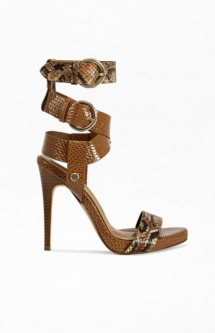 AZALEA WANG Women's Kandinsky Cognac Snake Stiletto Sandals