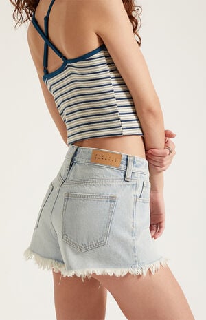 Ivy High Waisted Denim Festival Shorts Frayed Light Blue image number 5
