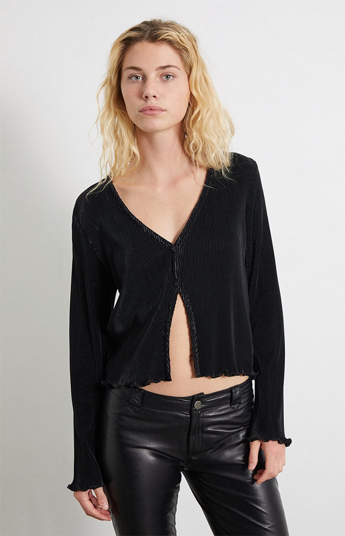 Beverly and Beck Lace Tie Front Long Sleeve Top