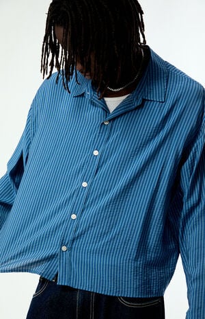Blue Striped Boxy Long Sleeve Shirt image number 2