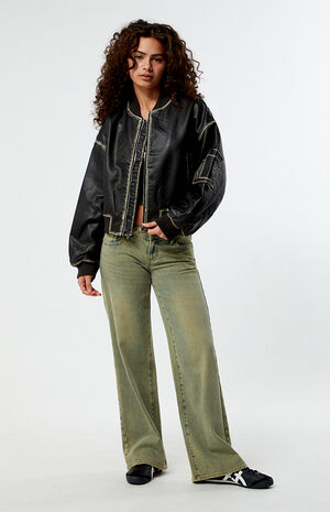 Faux Leather Bomber Jacket image number 4