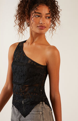 Patchwork Lace One Shoulder Asymmetrical Top image number 2