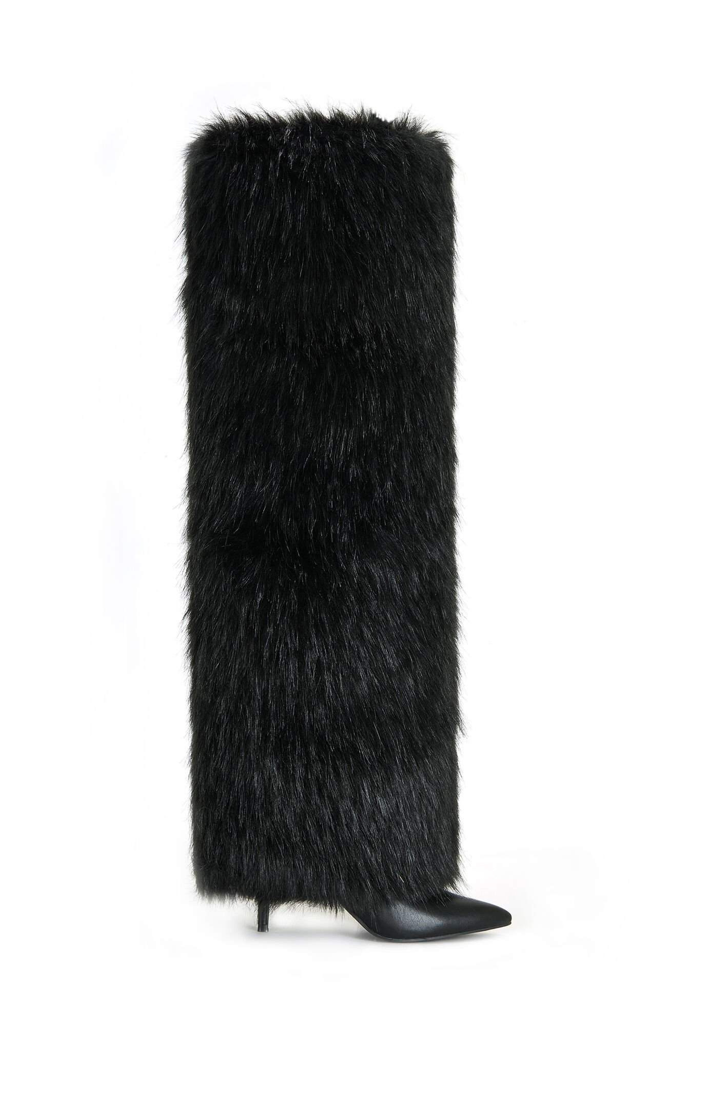 AZALEA WANG Langleye Black Faux Fur Over The Knee Stiletto Boots