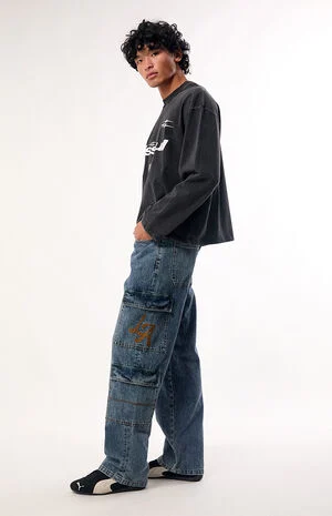 Dylan Baggy Jeans LA Embroidered Cargo Medium Wash image number 2