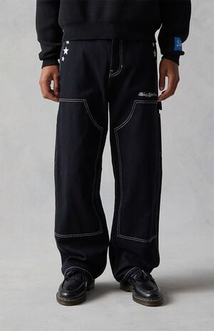 Embroidered Star Double Knee Carpenter Baggy Jeans image number 4