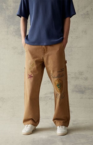 Baggy Khaki Graphic Carpenter Jeans image number 1