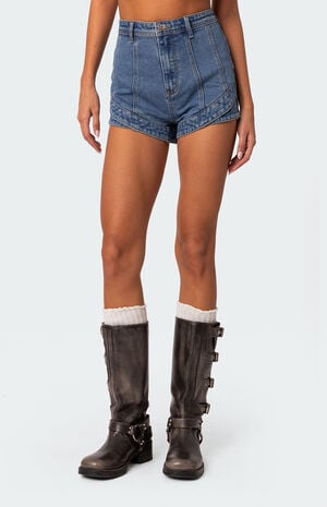 Stitch Detail Washed Denim Shorts image number 1