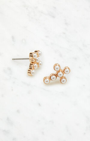 Mini Pearl Cross Stud Earrings image number 2