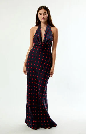 Polka Dot Cowl Halter Maxi Dress image number 1