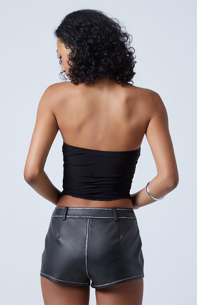 パンツ PERVERZE Washed Leather Flap Shorts パンツ PERVERZE Washed Leather Flap Shorts Black Faux