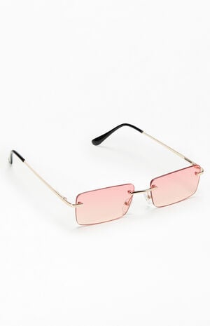 Pink Metal Square Sunglasses