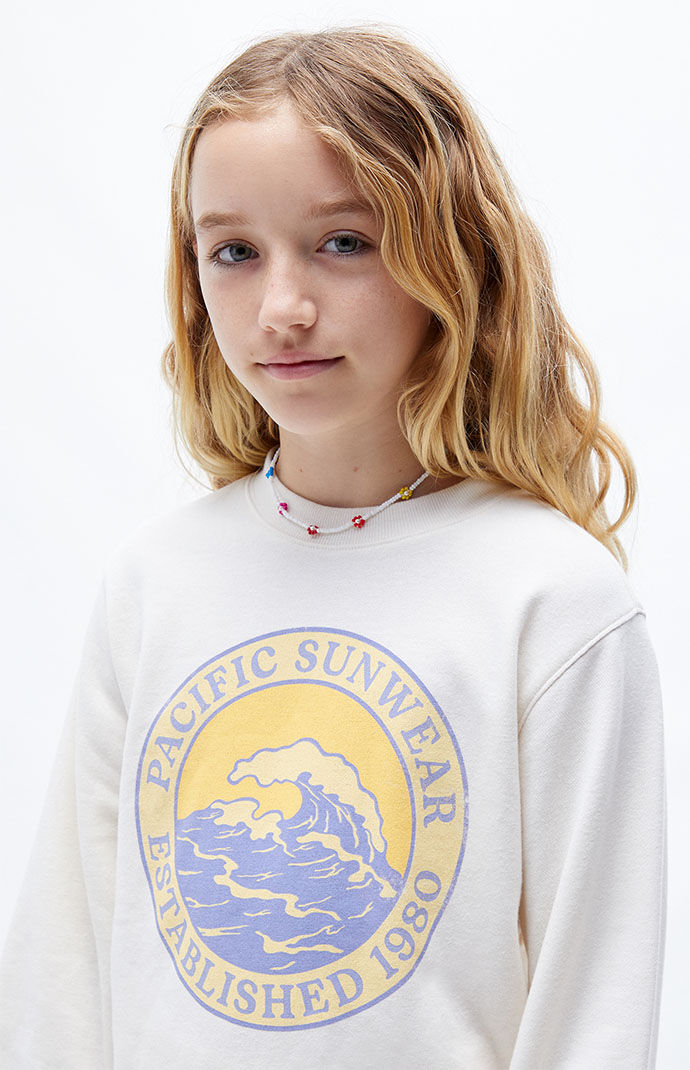 PacSun Kids Cream Wave Pacific Sunwear Crew Neck Sweatshirt PacSun