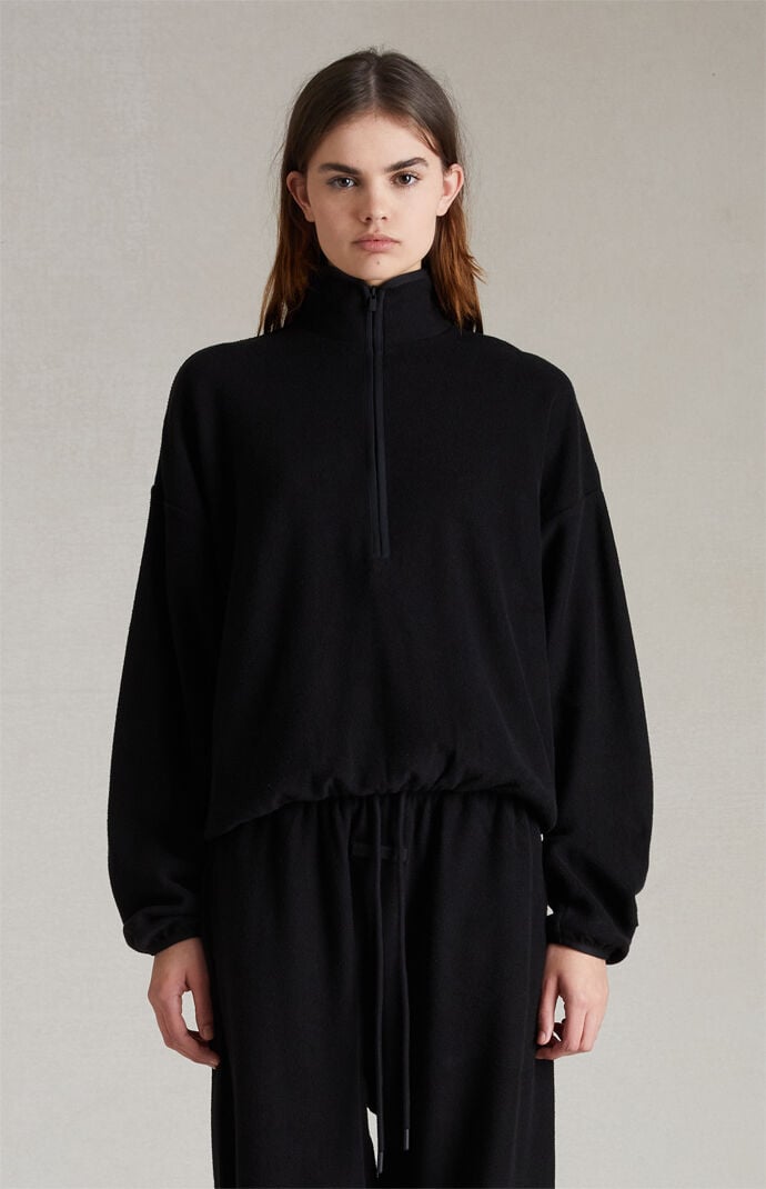 Fear of God Essentials Womens Jet Black Reverse Fleece Half Zip Mock Neck Sweatshirt