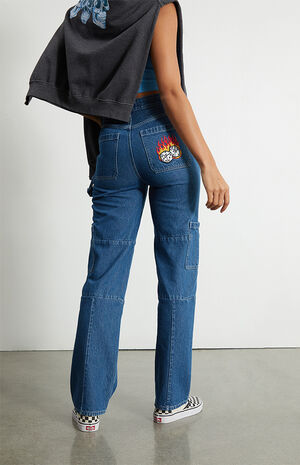 Dark Blue Patch Pocket Carpenter Jeans image number 4