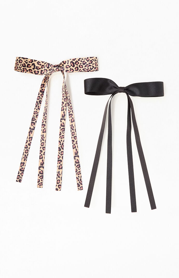 LA Hearts 2 Pack Leopard And Black Satin Barrettes