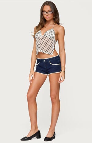 Maye Contrast Lacey Denim Shorts image number 3