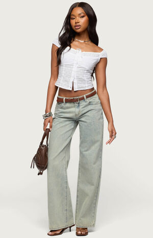 Tall Magda Acid Wash Low Rise Baggy Jeans image number 5