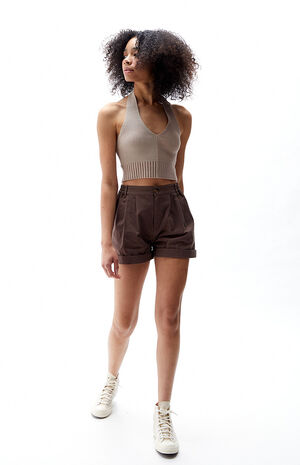 Two Toned Halter Sweater Tank Top image number 4