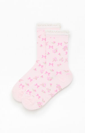 Floral Bow Ruffle Crew Socks image number 1