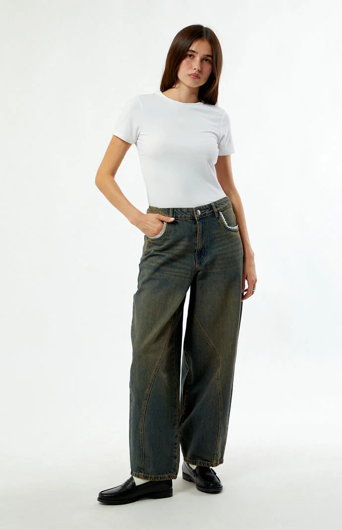 Daisy Street Dark Blue Tinted Evie Barrel Jeans