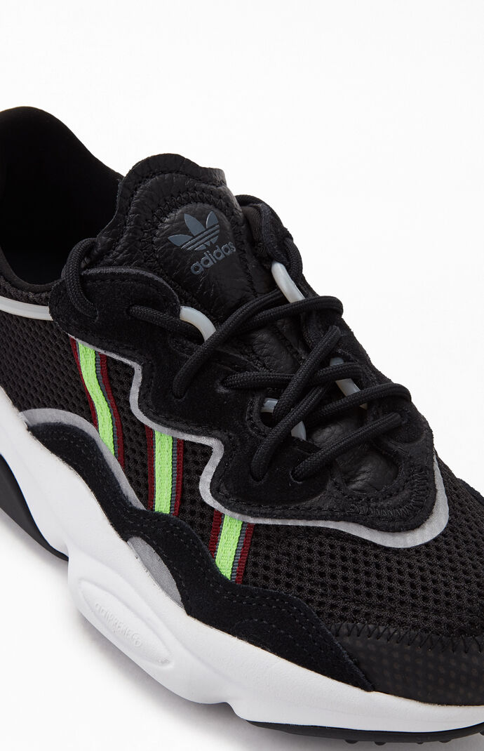 adidas black and green ozweego shoes