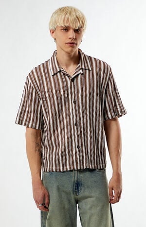 Brown Striped Whirl Weave Camp Shirt