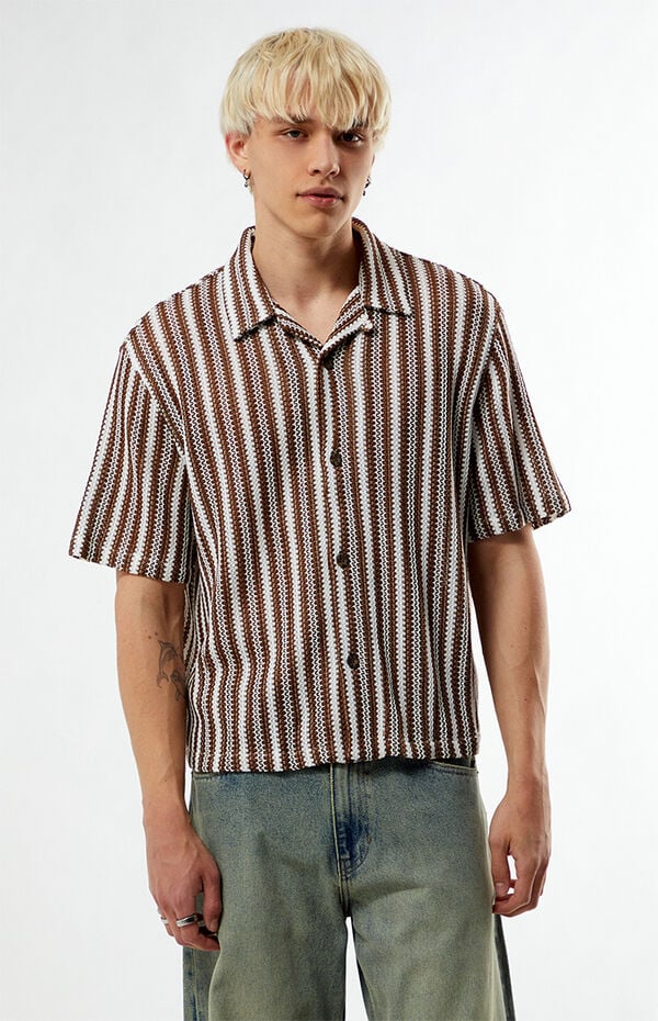 Pacsun Brown Striped Whirl Weave Camp Shirt