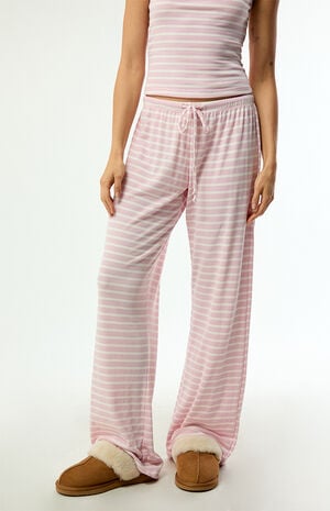 Pink & White Lounge Striped Baggy Pants image number 2