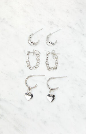 3 Pack Silver Earrings image number 1