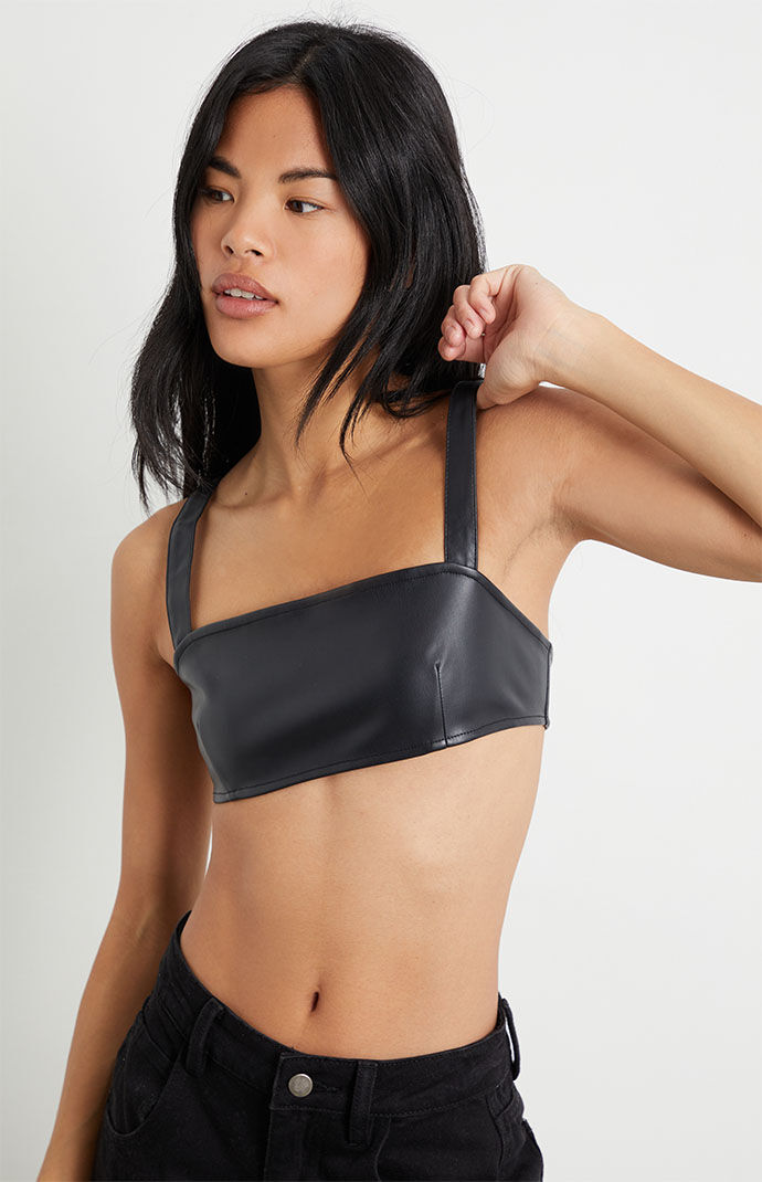 Faux leather bra outlet top