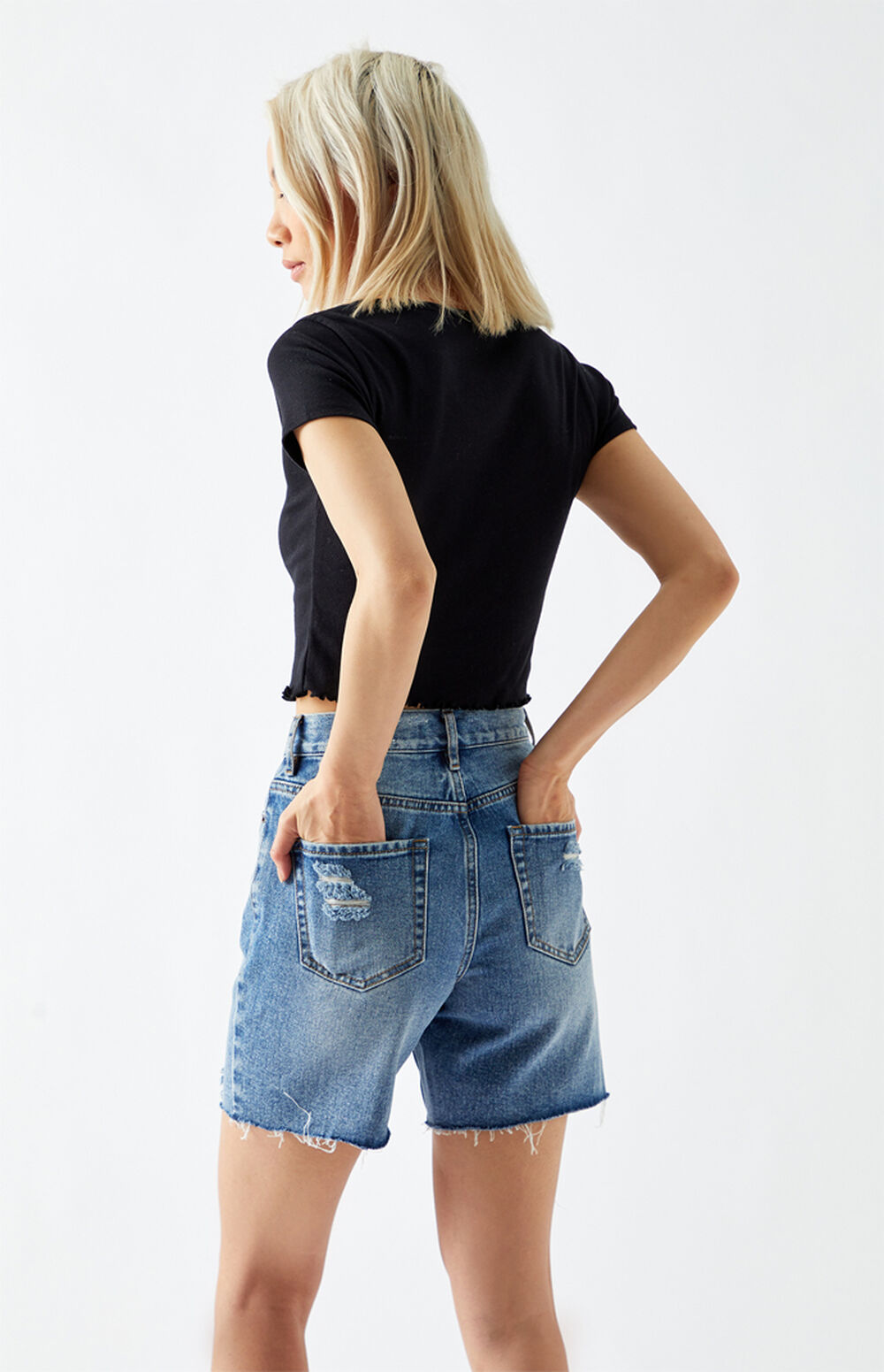 PacSun Medium Blue High Waisted Denim Boy Shorts PacSun