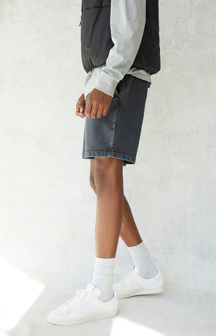 Black Vintage Wash Fleece Drawstring Volley Shorts