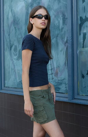 Black and Blue Ginny Striped Off-The-Shoulder Top image number 2